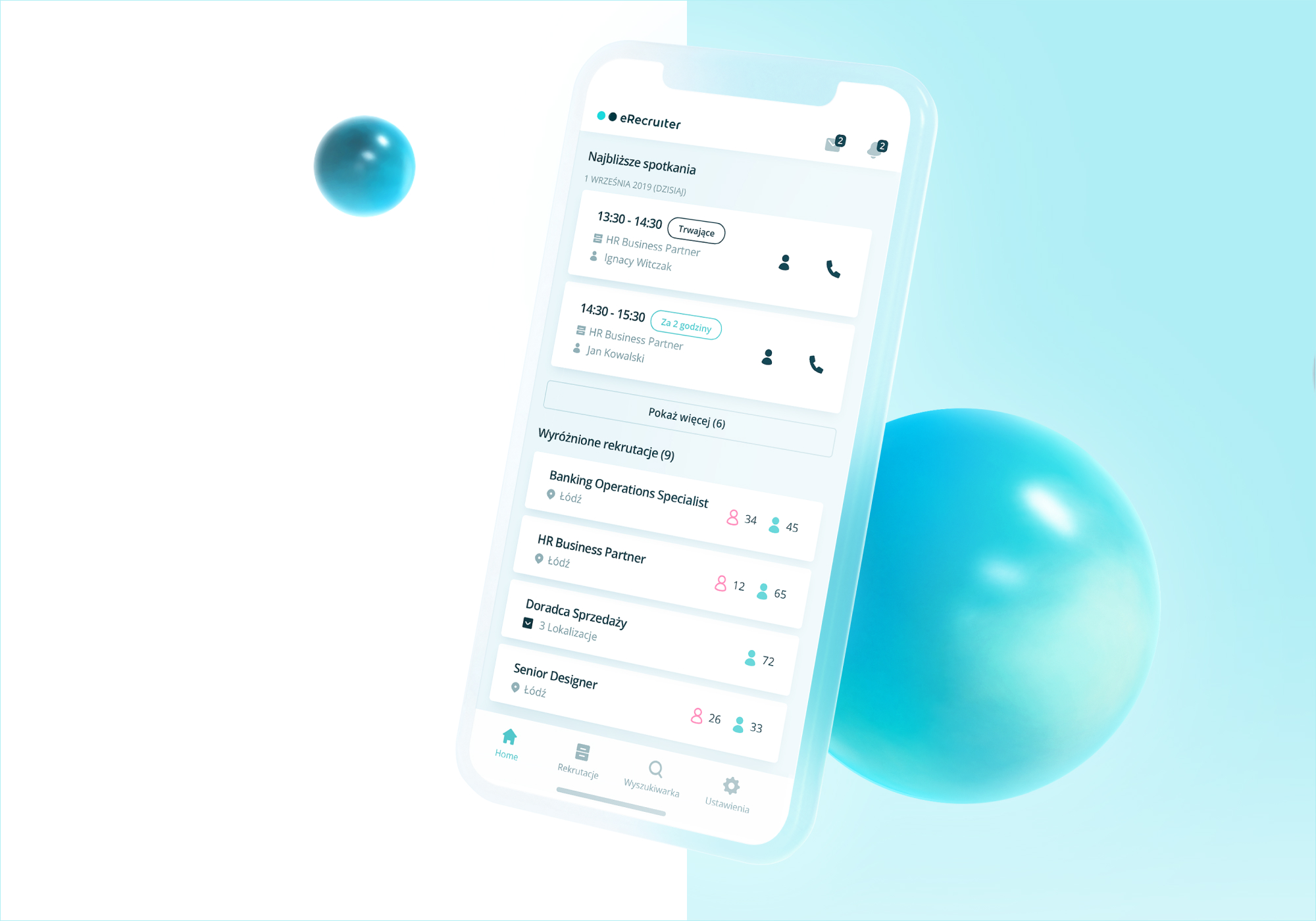 eRecruiter app visualization with white-blue background